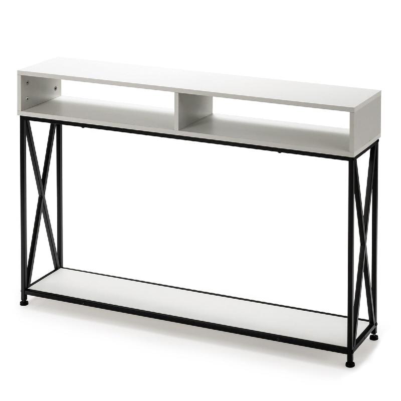 Helloshop26 - Table console lot de 1 étroite 120 x 23 x 79 cm avec étagères anti-basculement style industriel en acier blanc 20_0013828 - blanc aci_0