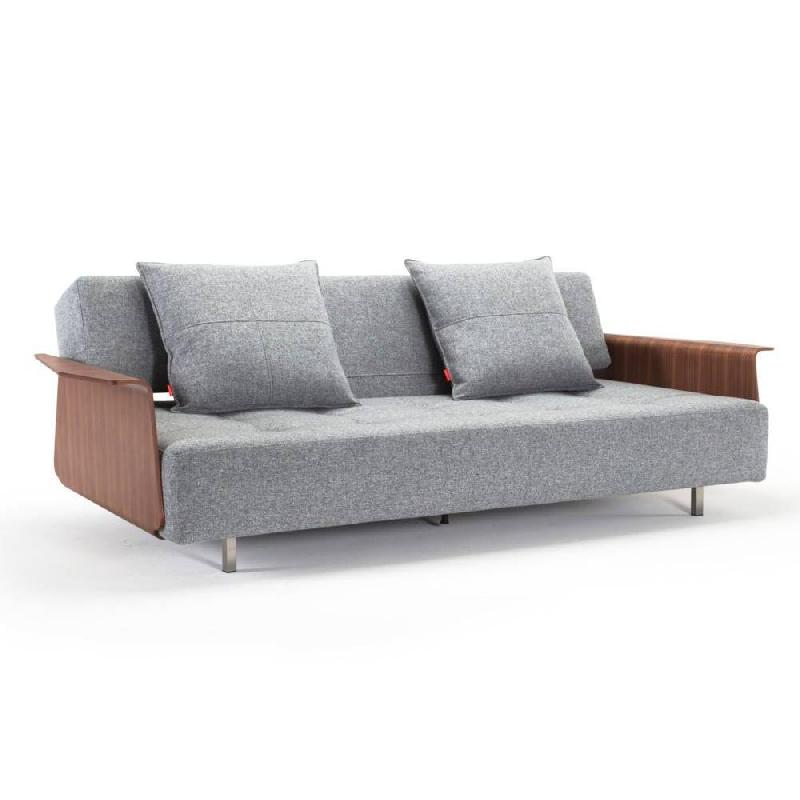 Innovation Living - Canapé mobile sur roulettes Long Horn Arms gris Twist Granite - Convertible lit 210x140 cm avec accoudoirs finition noyer_0
