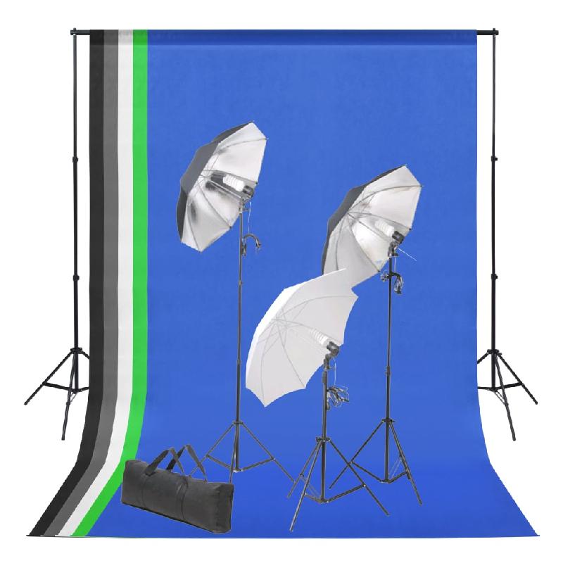 KIT DE STUDIO PHOTO PROFESSIONNEL AVEC 5 TOILES DE FOND ET JEU D
