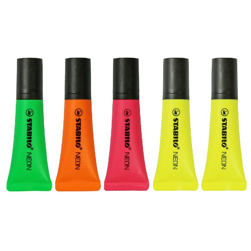 PACK DE 5 SURLIGNEURS STABILO BOSS NEON - POINTE BISEAUTEE - ENCORE A BASE D'EAU - COLORIS ASSORTIS