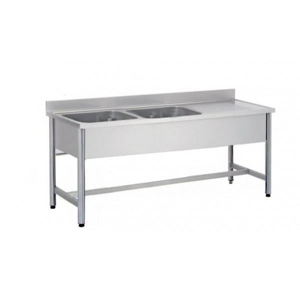 Plonge démontable sur pieds ronds sans étagère inox ferritique 2 bacs longueur 1800 mm (Position bac: Gauche - Réf F-DRPL187-2BG-1)_0
