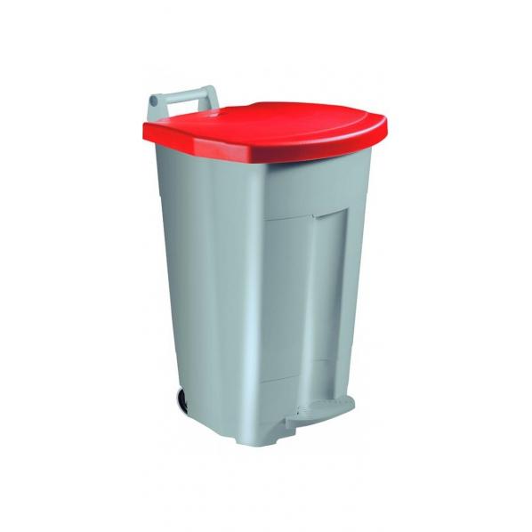 Poubelle mobile à pédale 90 litres - corps gris - couvercle rouge - tri sélectif - conforme HACCP - marque Rossignol_0