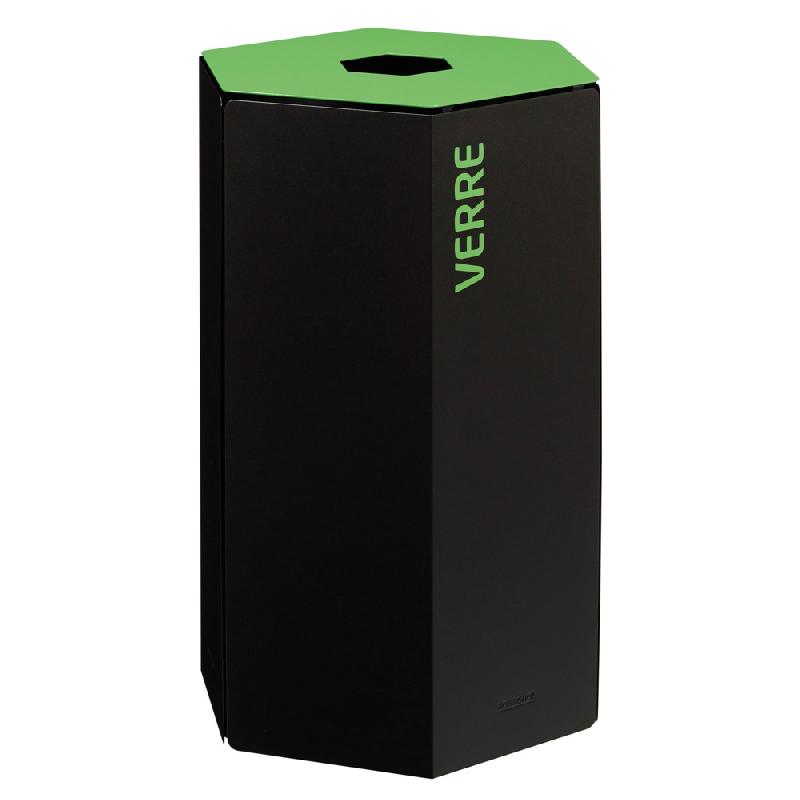 ROSSIGNOL Corbeille de tri selectif 50 L - sans serrure - hexatri - tri verre - gris manganese / vert jaune_0