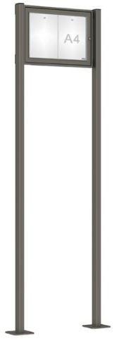 Vitrine Tradition sur poteaux - Affichage simple face, taille de 2 à 18 A4, Plexi-chocs 4mm, porte battante réversible ou double battant_0