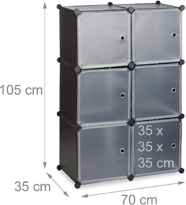 Armoire étagère - Système de rangement plastique avec 6 portes noir - 13_0002583_3_0
