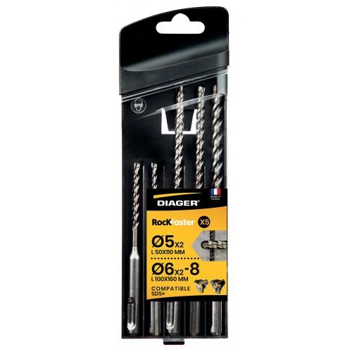 COFFRET DE 5 FORETS BÉTON ROCKFASTER SDS+ TYPE 118D DIAGER