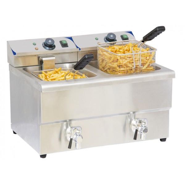 Friteuse électrique avec vanne de vidange  2 x 8 litres en acier inoxydable 2 x 3250 W_0
