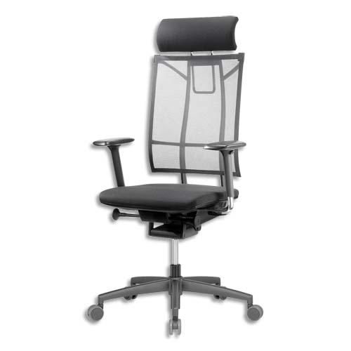 Grammer office fauteuil sail dossier résille assise tissu + appui-tête noir glide tec, avec accoudoirs 2d_0