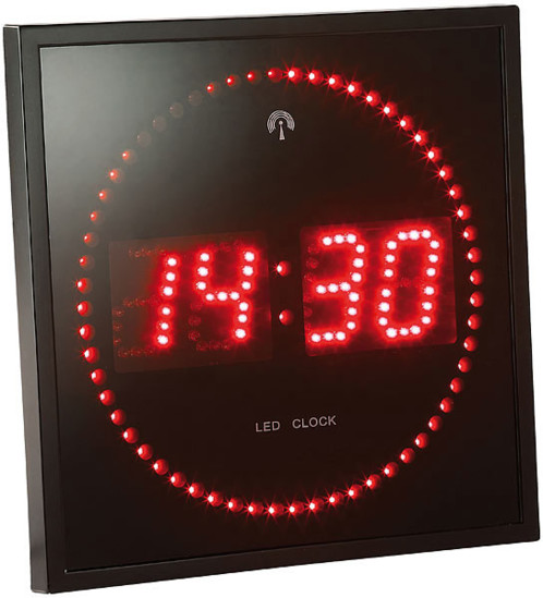 Horloge numérique murale avec 170 led - radiopilotée - rouge - lunartec - 28 x 28 x 4 cm_0