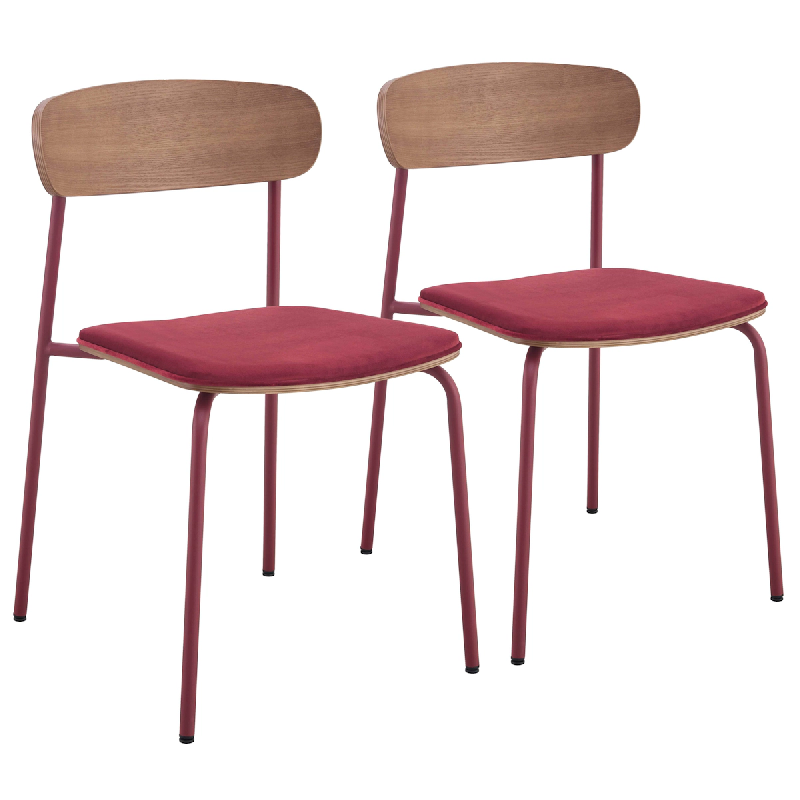 Oviala Business Lot de 2 chaises empilables en bois bordeaux - violet Bois massif 114221_0