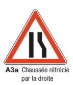 Signalisation de danger type A3a - Chaussée rétrécie par la droite - Disponible en plusieurs formats_0