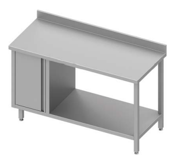 Table de travail inox adossée avec placard  à gauche et étagère 1100x700x900 - 930507110_0