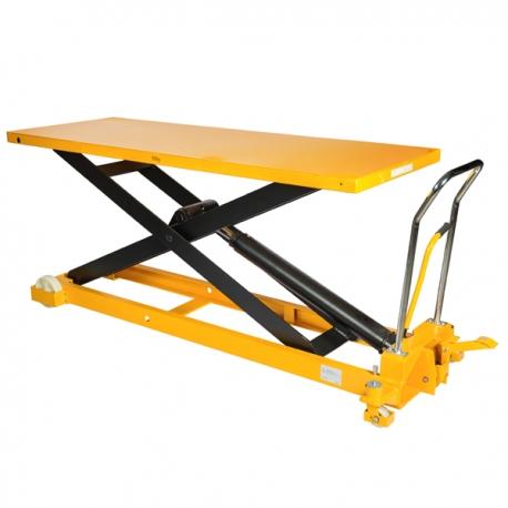 Table élévatrice manuelle 1000kg - plateau 2035x750mm - levée hydraulique avec roues en acier vulkolan_0