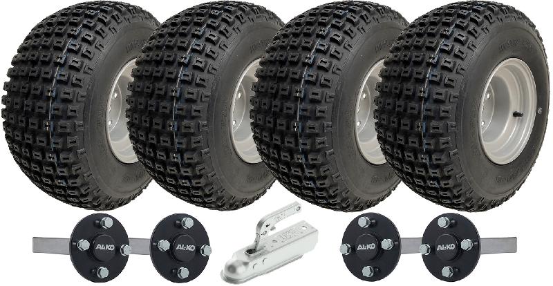 18x9.50-8 Twin Axle ATV Knobby Quad Trailer Kit Wheels, ALKO Axles  Hitch 408kg_0