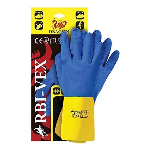 REIS RBI-VEX8 - Lot de 12 gants de protection Dragon jaune et bleu - Taille 8 - Manchette longue et doublure coton_0