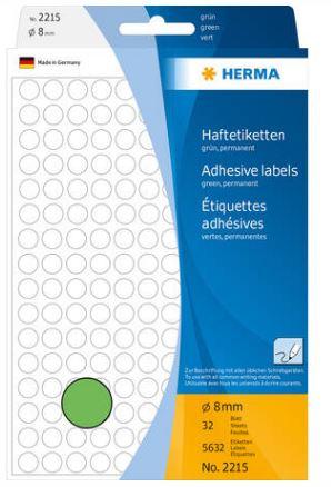 Étiquettes/pastilles rondes vertes Ø 8 mm - Référence 2215 - 5632 étiquettes adhésives permanentes_0