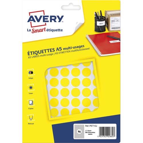Avery sachet de 960 pastilles ø15 mm. Imprimables. Coloris jaune._0