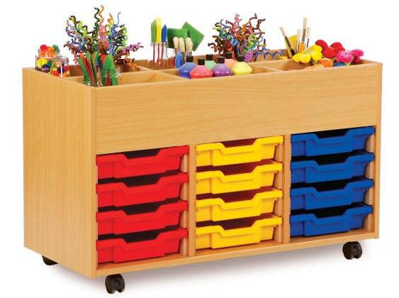 Desserte à dessin - Bac sur roulettes avec 6 cases et 12 bacs PVC - Structure mélaminée non feu M3_0
