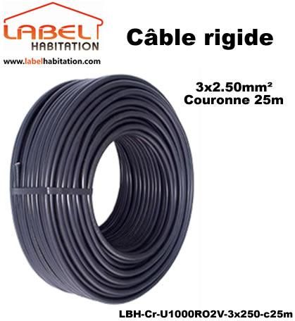 CÂBLE D'ALIMENTATION U1000 RO2V RIGIDE - 3X2.50 MM² - COURONNE DE 25 M