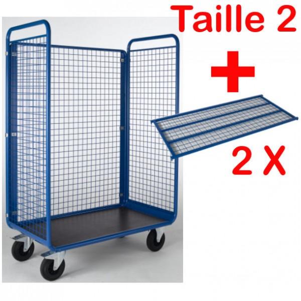 Chariot manuel 3 côtés grillagés - 2 étagères grillagées - Capacité 500 kg - Marque Rolléco_0