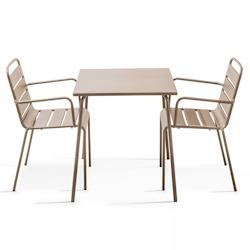 Oviala Business Ensemble table de terrasse carrée et 2 fauteuils acier taupe - Oviala - gris acier 105385_0