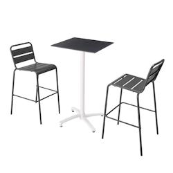 Oviala Business Ensemble table haute stratifié noir avec 2 chaises hautes gris - gris métal 110610_0