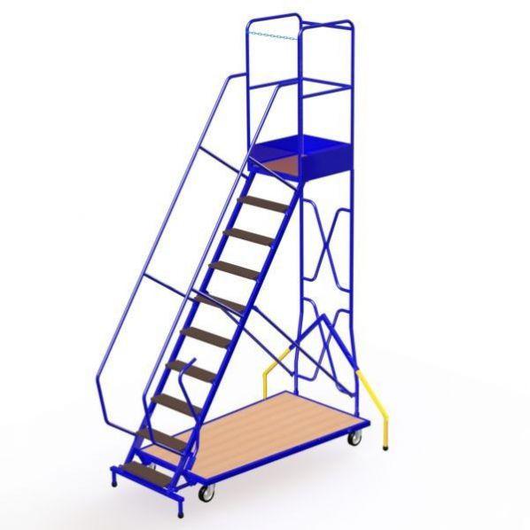 Escabeau mobile Rolléco - 10 marches avec stabilisateurs automatiques et structure en acier_0