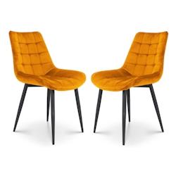 Kosmi Lot de 2 chaises Modernes en Tissu Velours Couleur Moutarde avec Pieds en Métal - noir métal 3760301692560_0