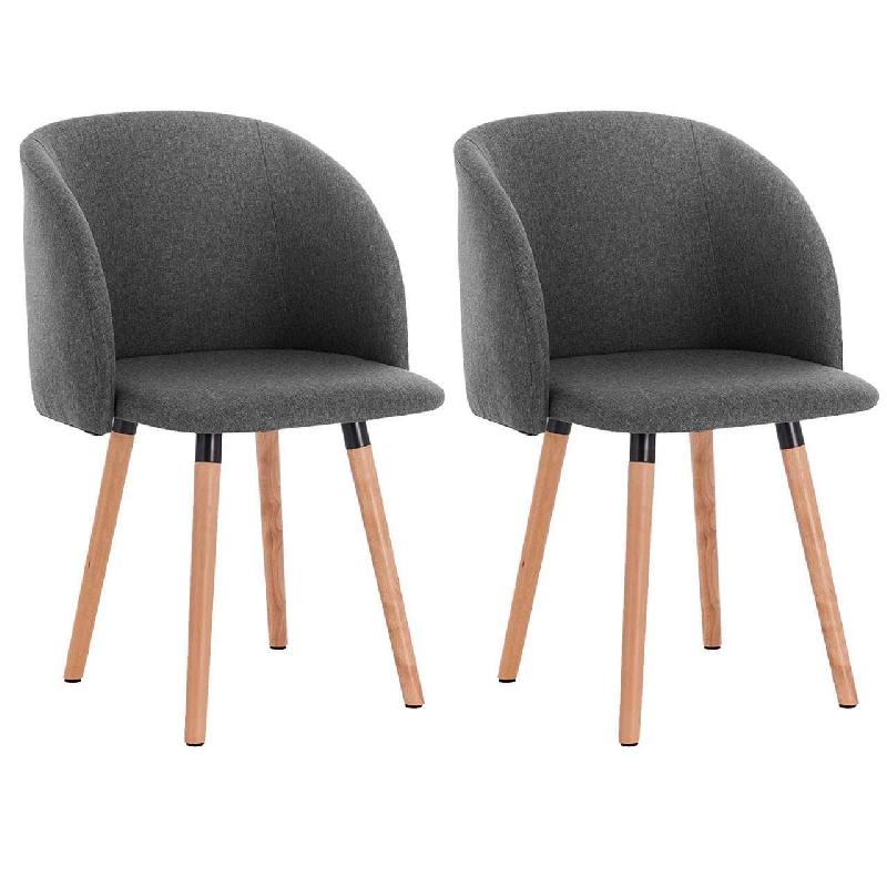 Lot de 2 chaises de salle à manger design en lin gris foncé - cadre en bois massif robuste - 19_0000382_0