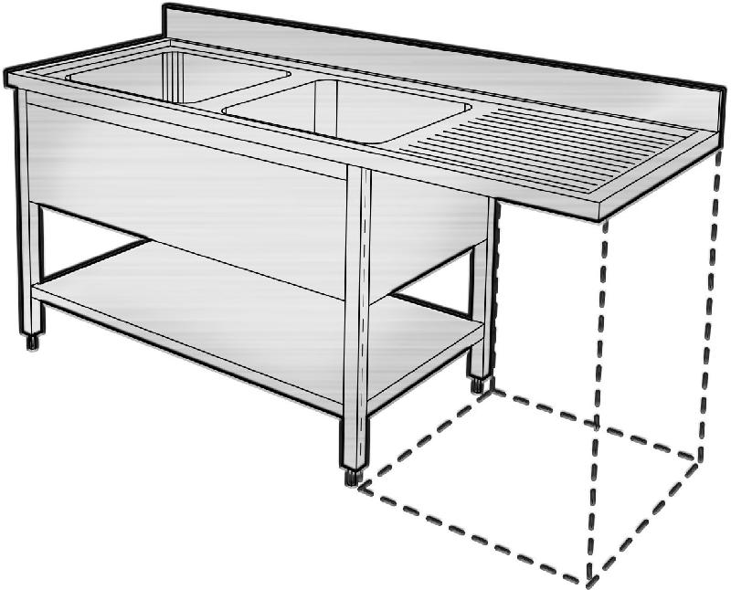 Plonge inox pour lave-vaisselle - 2 bacs - égouttoir à droite - profondeur 700 mm - PGL185DE - dimensions modulables de 1600 à 2000 mm_0