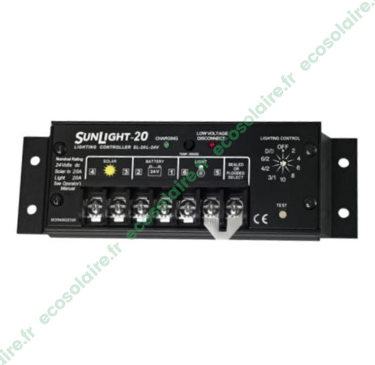 Régulateur de charge solaire SUNLIGHT SL-20L-24V - 20A - 24V - Programmation éclairage solaire_0