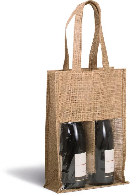 Sac porte-bouteilles en jute avec fenêtre transparente - Réf: KI0268 - Kimood_0