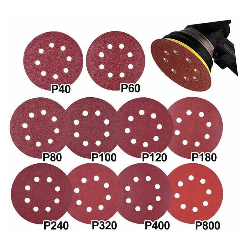 Lot De 60 Disques Abrasifs Mixtes 125 Mm - Grains P40, P60, P80, 8 Trous, Crochet & Boucle, Pour Ponceuse Orbitale