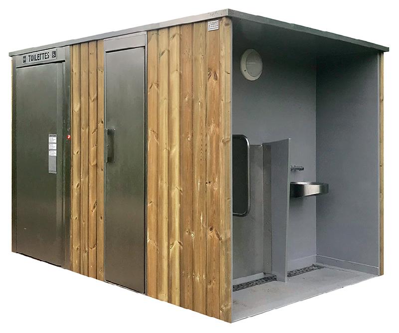 Toilette automatique - réf. 2070bb - cabine WC PMR, urinoirs semi-extérieur et bardage bois_0