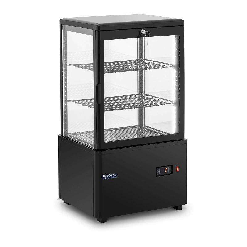 VITRINE RÉFRIGÉRÉE 58 LITRES 3 NIVEAUX VERROUILLABLE PLASTIQUE VERRE TREMPÉ NOIR 14_0005392_0