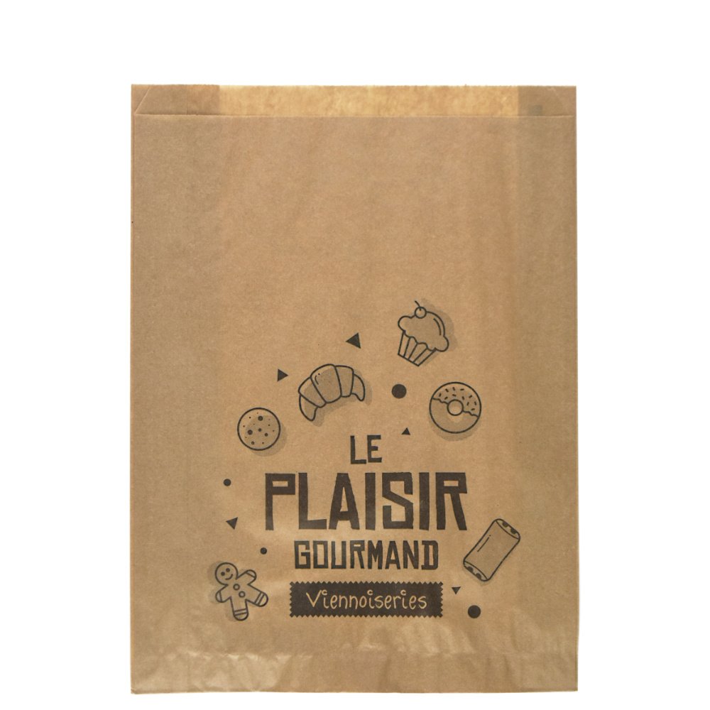 1000 sacs à brioches en kraft brun - Plaisir Gourmand - 25+7x35 cm - 33 g/m²_0