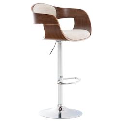 Décoshop26 - Tabouret de bar x1 design scandinave en tissu crème et structure en bois couleur noyer 10_0005046 - 3000252429427_0