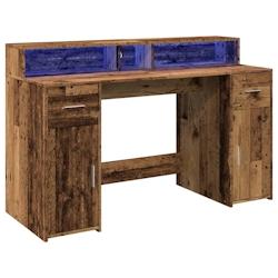 Helloshop26 - Bureau table poste de travail meuble d'ordinateur informatique étude avec lumières LED vieux bois bois d'ingénierie 02_0023435 - 3000_0
