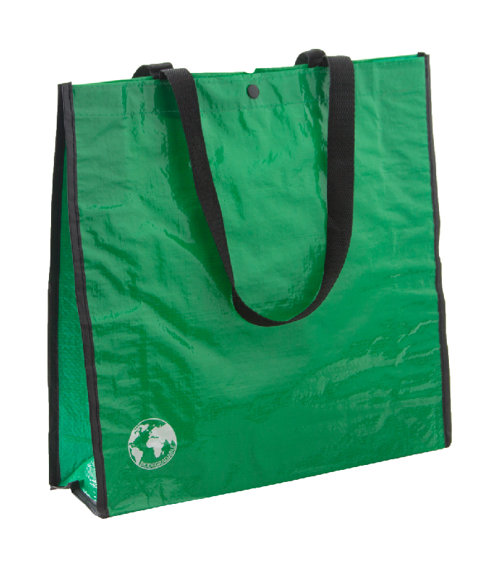Sac shopping biodégradable - fermeture à pression - PP tissé 120 g/m² - couleur verte - poids 60 g_0