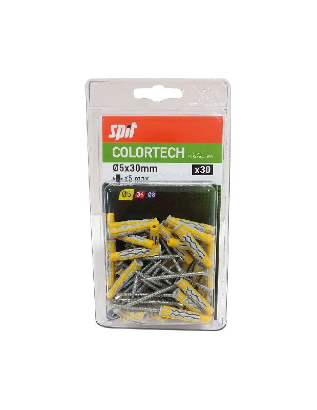 BLISTER DE 30 CHEVILLES BI-MATIÈRE COLORTECH 5X30 AVEC VIS - SPIT - 569245