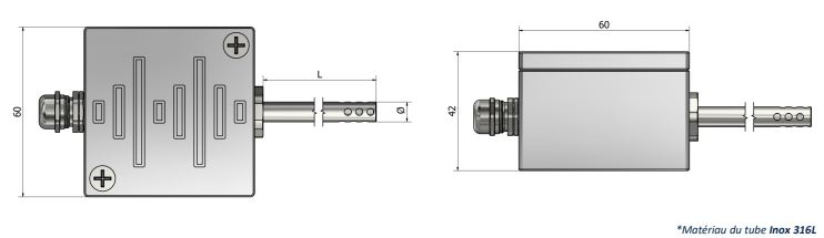 Thermocouple d'ambiance - Boîtier aluminium carré - Type K, N, J, T, E, R, S, B - Classe 1 ou 2_0