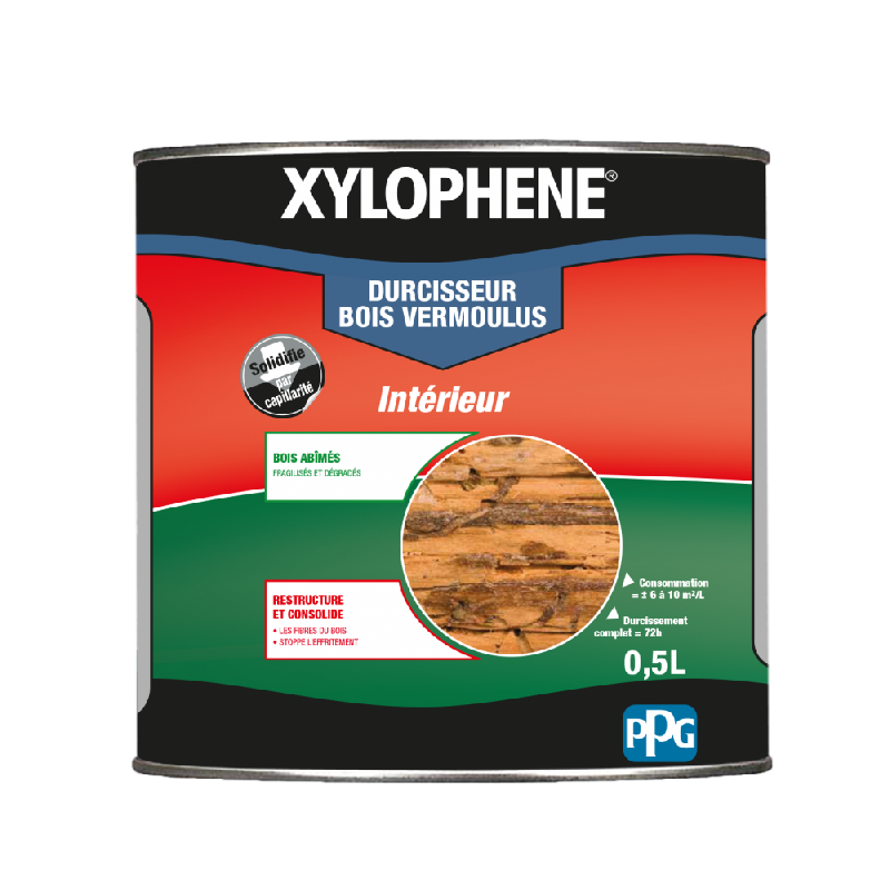 Traitement du bois meuble XYLOPHENE vermoulus 25 ans - 0.5 l - Durcisseur et consolidant pour bois fragilisés_0