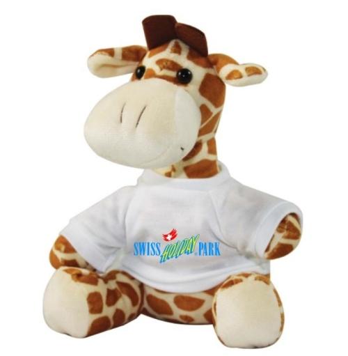 Cadeau publicitaire - Peluche girafe 22 cm avec tee-shirt blanc personnalisable - Norme CE_0