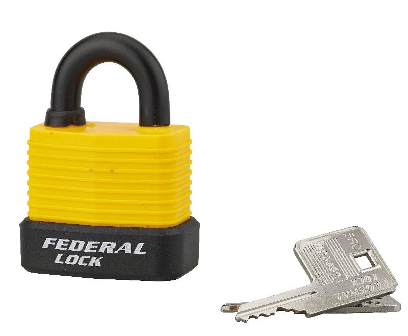 Cadenas à clé Bumper 45 mm - Jaune - Corps acier zingué gainé PVC - Marque Thirard - Réf. 00002842_0