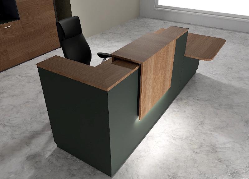 Comptoir d'accueil bi-colore avec PMR Delta et réhausse - 242, Droite, Noir, Non, Acacia foncé_1