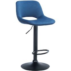 Décoshop26 - Tabouret de bar chaise haute x1 avec repose-pieds en velours bleu piètement métallique noir 10_0004598 - bleu 3000252191942_0