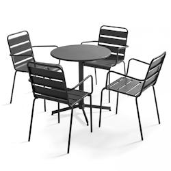 Oviala Business Ensemble table de terrasse et 4 fauteuils métal gris - Oviala - gris acier 105410_0