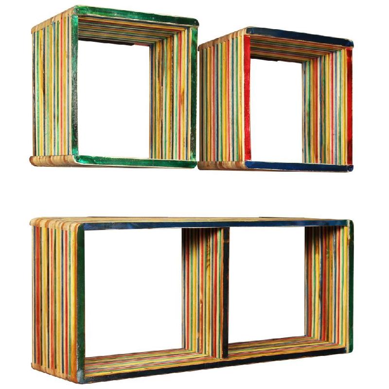 ÉTAGÈRE ARMOIRE MEUBLE DESIGN JEU D\'ÉTAGÈRE MURALE 3 PCS TECK MASSIF RECYCLÉ MULTICOLORE 2702226/2_0