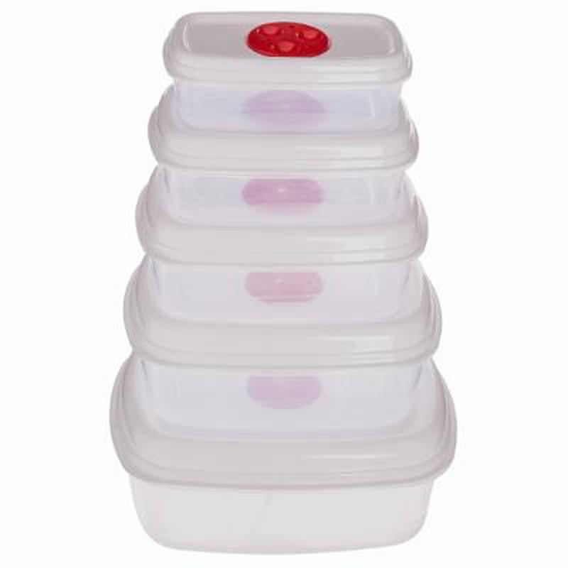Lot de 5 boîtes de conservation micro-ondes 2,85L blanc et rouge - Paris Prix - Polypropylène - Compatibles lave-vaisselle_0