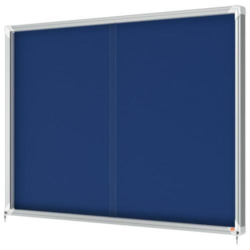 Nobo vitrine d'affichage porte coulissante premium plus - feutre bleu - 18 x A4 - verre sécurit - 1915334_0